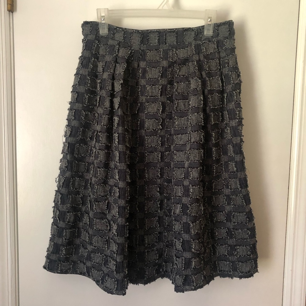 Womens Eva Mendez NYC Maddie Fringe Skirt Blue Frayed Patchwork Size 8